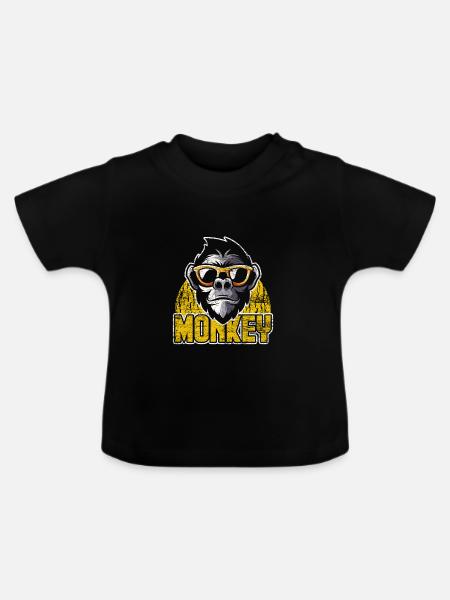Affe Evolution Tiere - Baby Bio-T-Shirt mit Rundhals - Schwarz