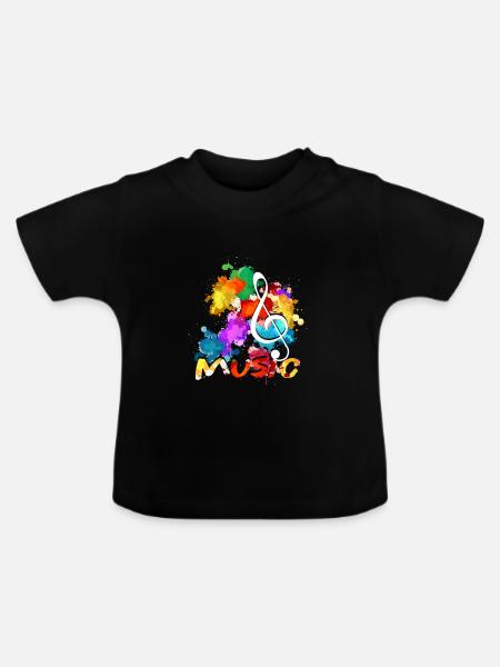 Notenschlüssel Musiker Komponist - Baby Bio-T-Shirt mit Rundhals - Schwarz