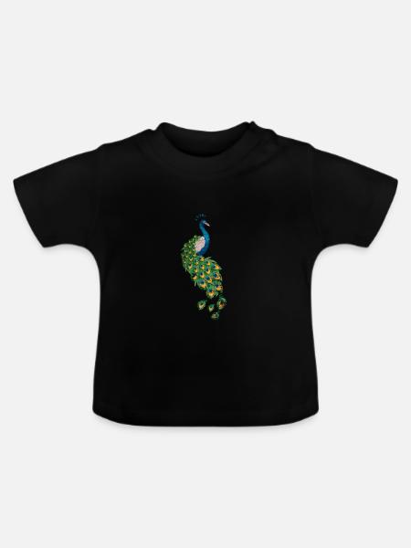 Pfau Tierliebhaber - Baby Bio-T-Shirt mit Rundhals - Schwarz