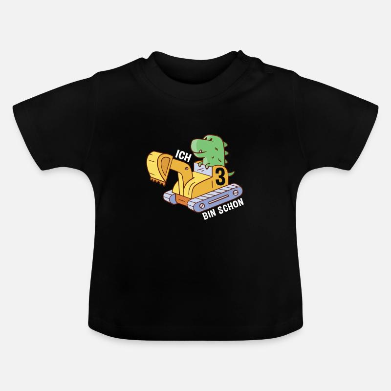 3 Jahre Ich Bin Schon 3 Bagger Kindergeburtstag - Baby Bio-T-Shirt mit Rundhals - Schwarz