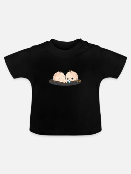 Tweeling baby fopspeen cadeau baby buik - Baby biologisch T-shirt met ronde hals - zwart