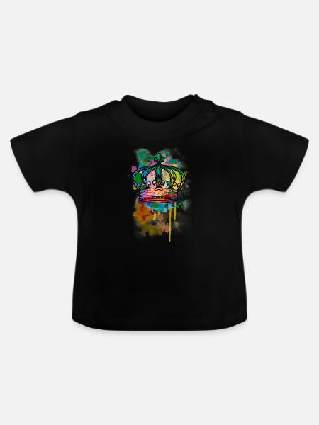Krone in bunt - Baby Bio-T-Shirt mit Rundhals - Schwarz