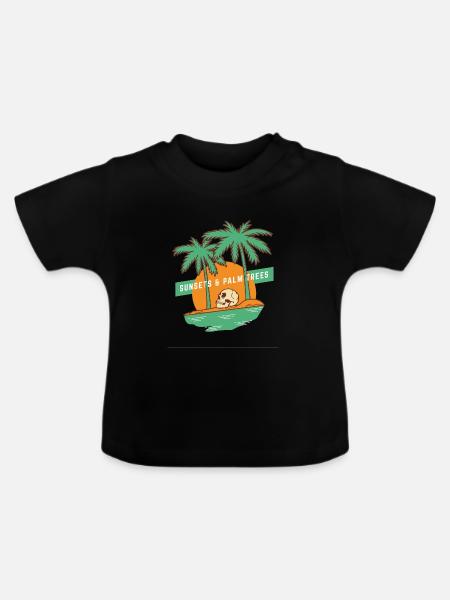 Sunsets & Palm trees - Baby Bio-T-Shirt mit Rundhals - Schwarz