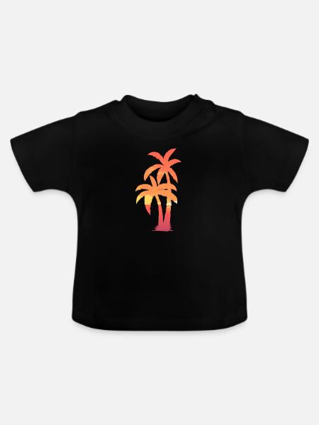 Palm Tree Distressed Beach Design - Baby Bio-T-Shirt mit Rundhals - Schwarz
