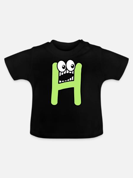 H - letter H with eyes 👀 - Baby Organic T-Shirt with Round Neck - black