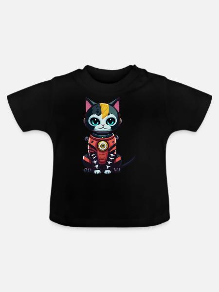 Cyberpunk Astrokatze - Baby Bio-T-Shirt mit Rundhals - Schwarz