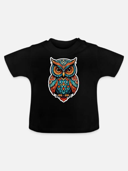 Eule Neo Traditional - Baby Bio-T-Shirt mit Rundhals - Schwarz