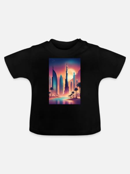 Buntes östliches Stadtbild - Baby Bio-T-Shirt mit Rundhals - Schwarz