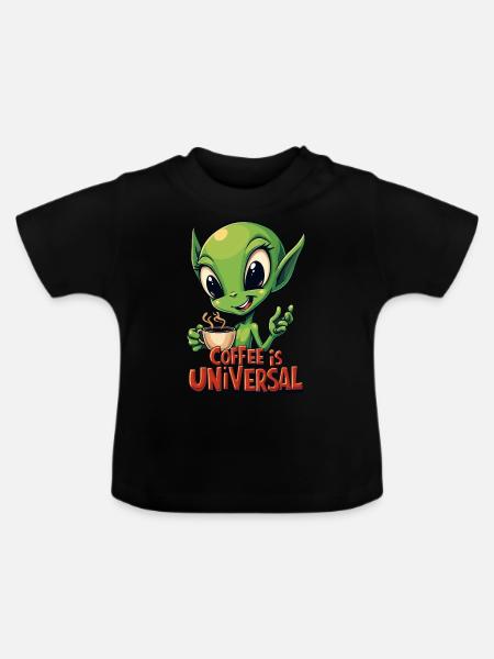 Kaffee ist universell - Baby Bio-T-Shirt mit Rundhals - Schwarz