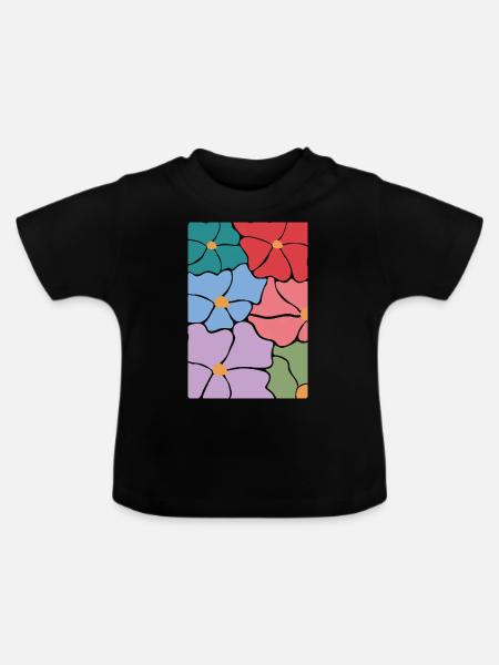 Boho Flora Blumen - Baby Bio-T-Shirt mit Rundhals - Schwarz