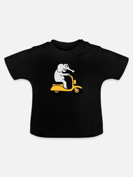 Moped Elephant - Baby Bio-T-Shirt mit Rundhals - Schwarz