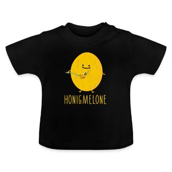 Funny honeydew melon with honey - Baby Organic T-Shirt with Round Neck - black - Front