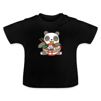 Panda Eating Ramen - Baby Organic T-Shirt with Round Neck - black - Front