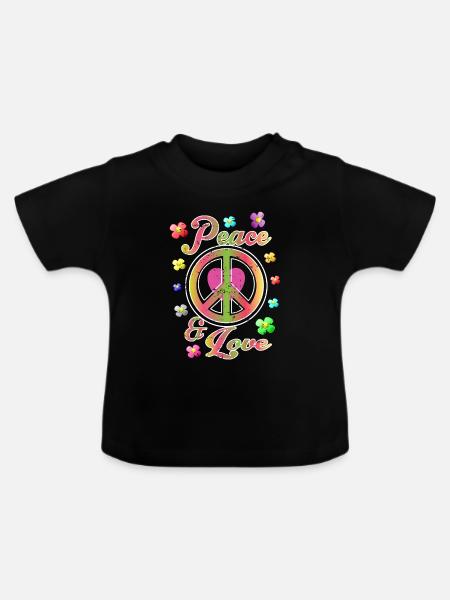 Frieden und Liebe - Baby Bio-T-Shirt mit Rundhals - Schwarz