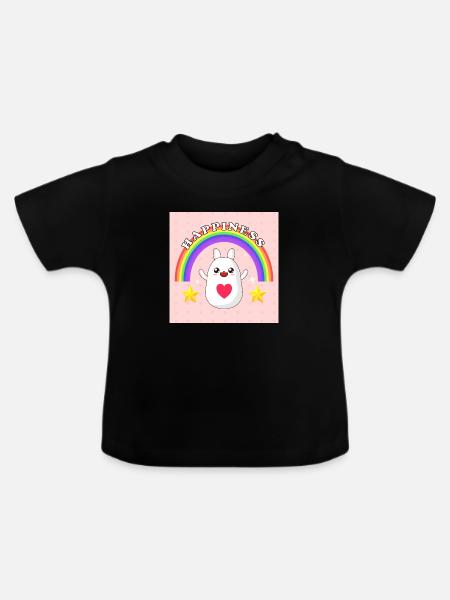 Happiness Hase mit Regenbogen - Baby Bio-T-Shirt mit Rundhals - Schwarz