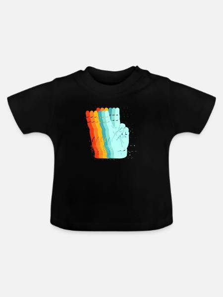 Friedens-Retro-Zeichen - Baby Bio-T-Shirt mit Rundhals - Schwarz