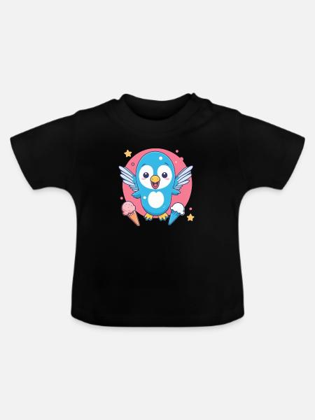 Vogel liebt Eis - Baby Bio-T-Shirt mit Rundhals - Schwarz