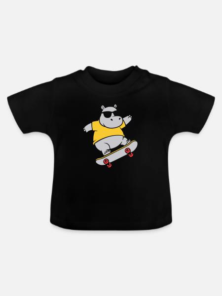 Cooles Nilpferd Skater Skateboard Vektor - Baby Bio-T-Shirt mit Rundhals - Schwarz
