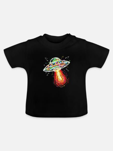 UFO-Weltraum-Kritzel Kritzel-Farbe - Baby Bio-T-Shirt mit Rundhals - Schwarz