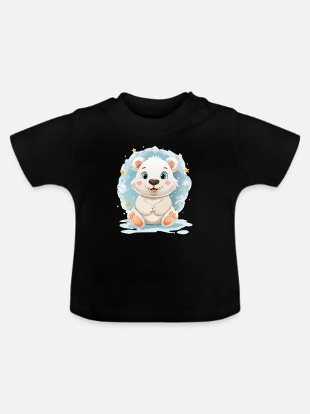 Polarbärchen im Winterzauber - Baby Bio-T-Shirt mit Rundhals - Schwarz