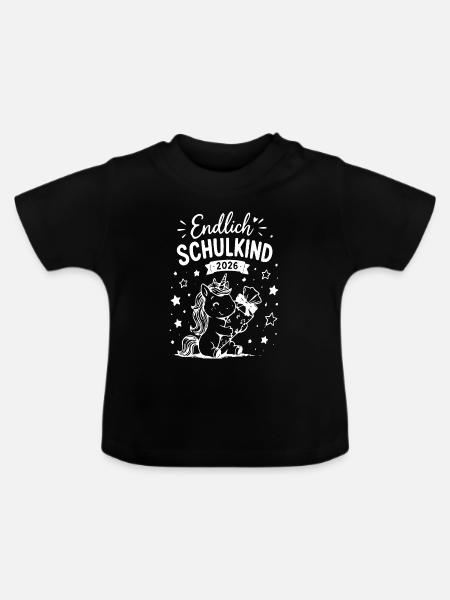 Endlich Schulkind 2026 Einhorn - Baby Bio-T-Shirt mit Rundhals - Schwarz