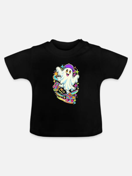 Geist auf Skateboard Neonfreude - Baby Bio-T-Shirt mit Rundhals - Schwarz