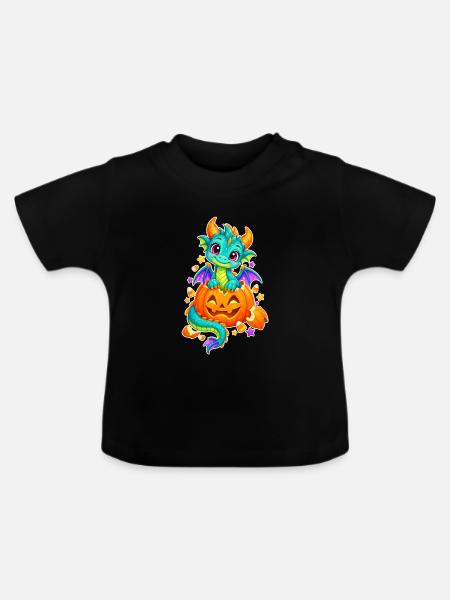 Kleiner Drachengeist im Kürbis - Baby Bio-T-Shirt mit Rundhals - Schwarz