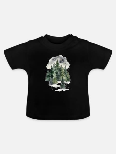 Nachtwald Winterwald Aquarell - Baby Bio-T-Shirt mit Rundhals - Schwarz