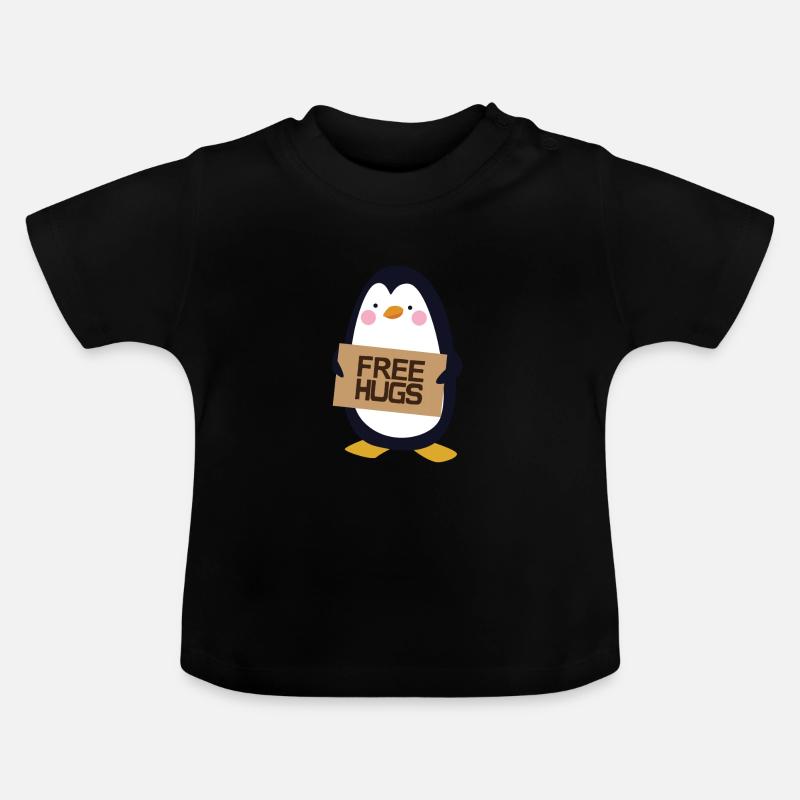 Free Hugs Pingouin - T-shirt bio col rond Bébé - noir