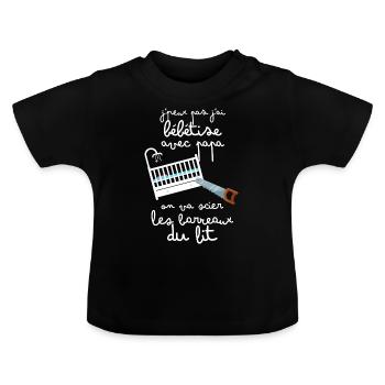 Papa Et Bébé Bricole Le Lit Cadeau Drôle - T-shirt bio col rond Bébé - noir - Devant