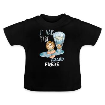 Grand frere Lion Bébé Cadeau Annonce Naissance - T-shirt bio col rond Bébé - noir - Devant