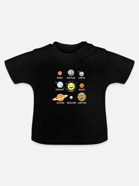Lustiges Sonnensystem - Baby Bio-T-Shirt mit Rundhals - Schwarz