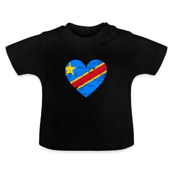 Cœur de drapeau de la République démocratique du Congo - T-shirt bio col rond Bébé - noir - Devant