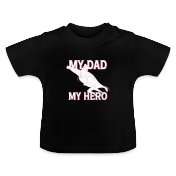 Superpapa Papa - My Dad my Hero - Baby Bio-T-Shirt mit Rundhals - Schwarz - Vorne