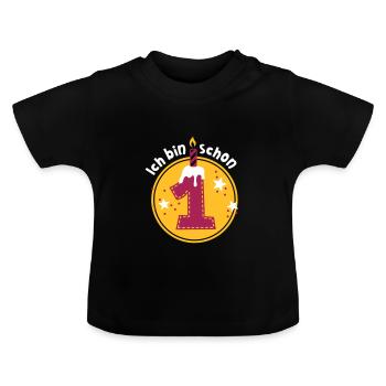 Schon ein Jahr alt - Baby Bio-T-Shirt mit Rundhals - Schwarz - Vorne