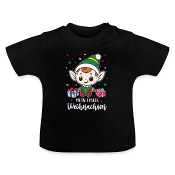 mein erstes Weihnachten Weihnachtself - Baby Bio-T-Shirt mit Rundhals - Schwarz - Vorne