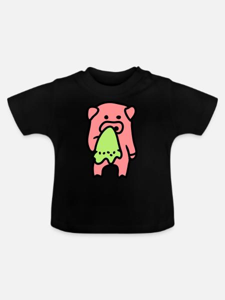 Schwein traurig / krank 3 - Baby Bio-T-Shirt mit Rundhals - Schwarz