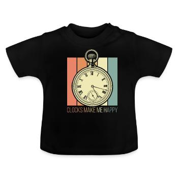 Uhren machen mich glücklich - Baby Bio-T-Shirt mit Rundhals - Schwarz - Vorne