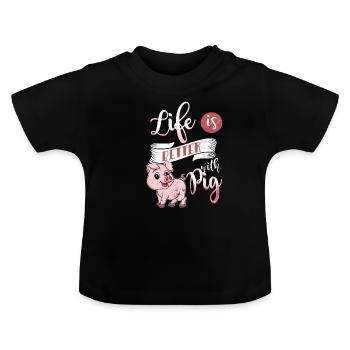pig - Baby Organic T-Shirt with Round Neck - black - Front