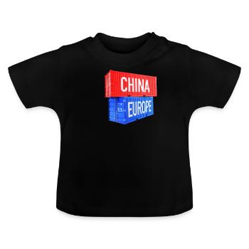 Europa und China Container - Euro, EU, Welt - Baby Bio-T-Shirt mit Rundhals - Schwarz - Vorne
