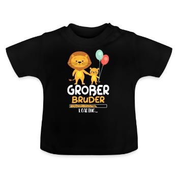 Großer Bruder Loading Löwe - Baby Bio-T-Shirt mit Rundhals - Schwarz - Vorne