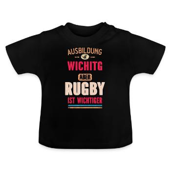 Lustiges Sprüche Design Rugby Sport Cooler Spruch - Baby Bio-T-Shirt mit Rundhals - Schwarz - Vorne