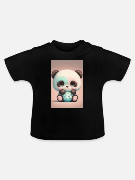 Baby-Panda - Baby Bio-T-Shirt mit Rundhals - Schwarz