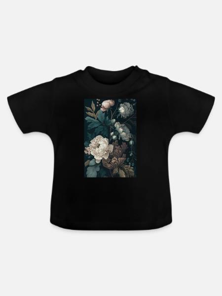 Blumen Gemälde 1 - Baby Bio-T-Shirt mit Rundhals - Schwarz