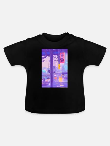 Tokio-Landschaft - Baby Bio-T-Shirt mit Rundhals - Schwarz