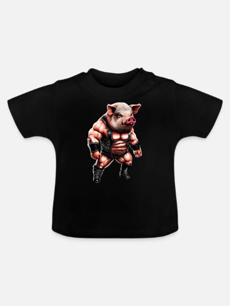 Wrestler Schwein - Baby Bio-T-Shirt mit Rundhals - Schwarz