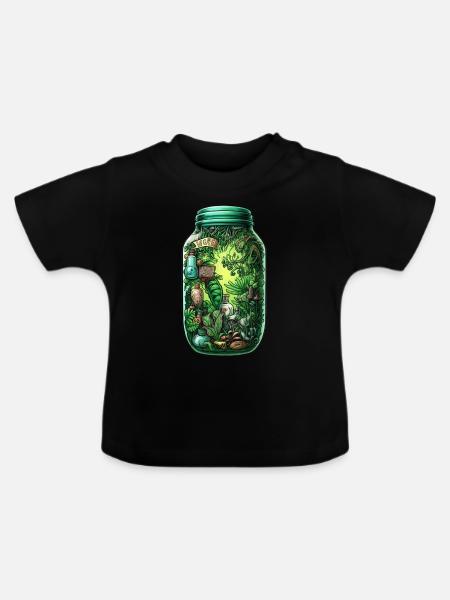 Dschungel Flasche Zeichnung - Baby Bio-T-Shirt mit Rundhals - Schwarz