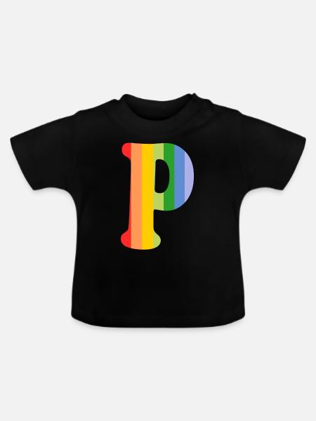 Buchstabe P Regenbogen - Baby Bio-T-Shirt mit Rundhals - Schwarz