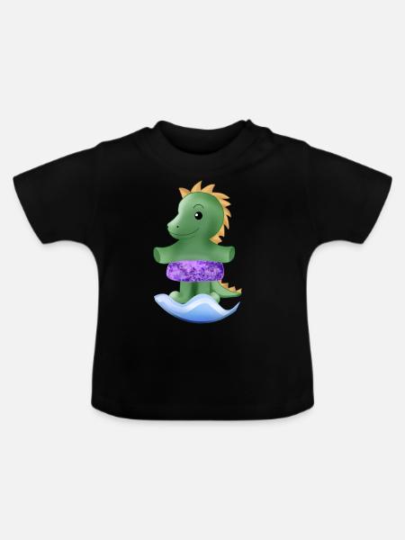 Kleiner Dinosaurier - Baby Bio-T-Shirt mit Rundhals - Schwarz