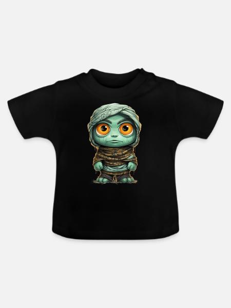 Halloween Spooky Cartoon Mummy - Baby Bio-T-Shirt mit Rundhals - Schwarz